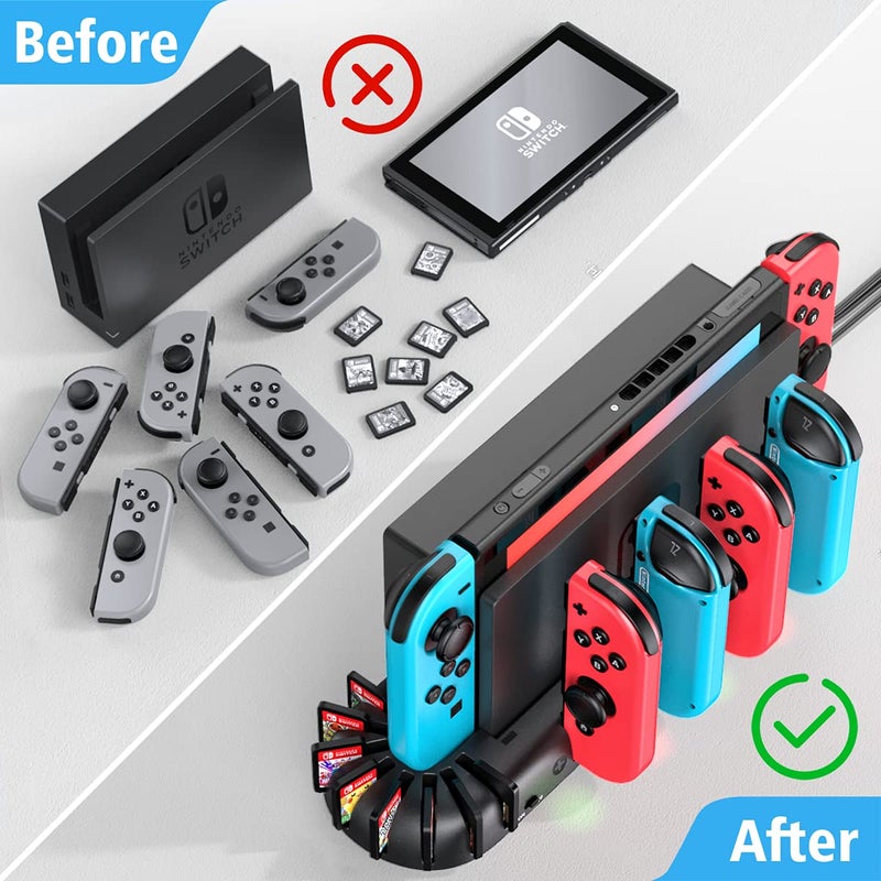 KDD Switch Controller Charger Dock Station Compatible with Nintendo Switch Accessories & OLED Model Joycons, KDD Joycon Charging Dock Station with Upgraded 8 Game Storages, Game Accessories - Image 4